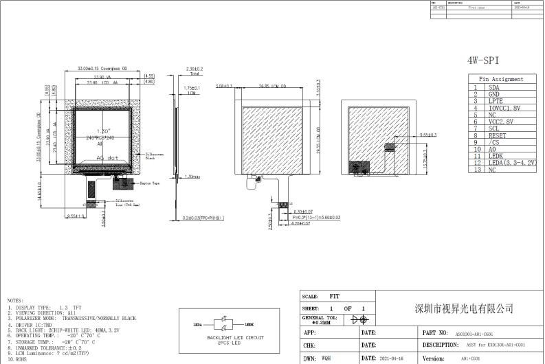 1.3 Inch 240x240 Square 13PIN 4 wire SPI IPS 160nits